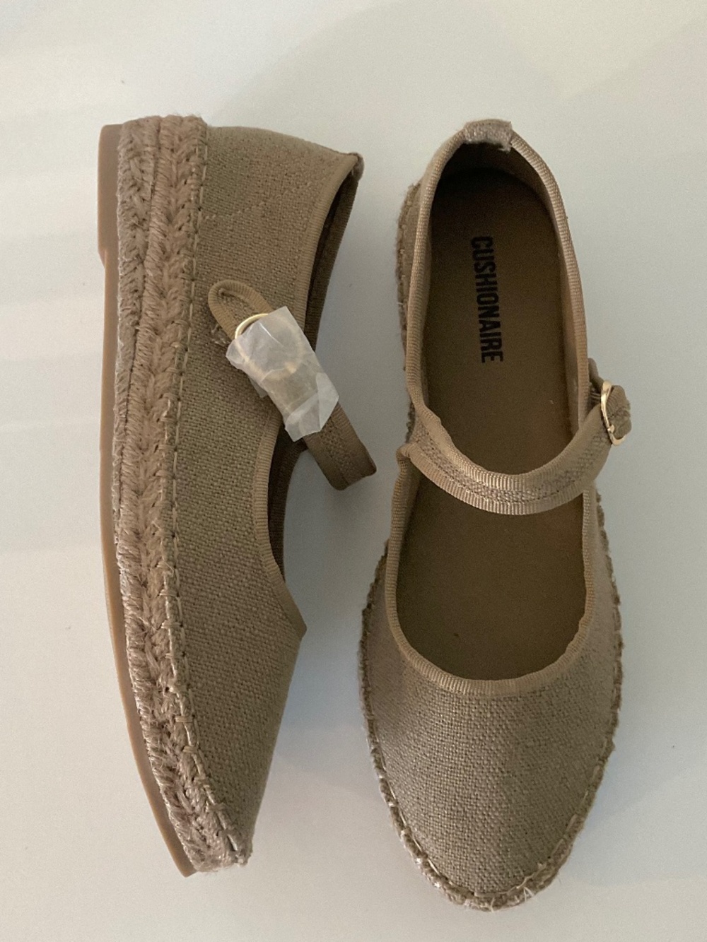 CUSHIONAIRE Tapas Canvas Mary Jane Flat Espadrilles in Taupe Size 8.5 NEW